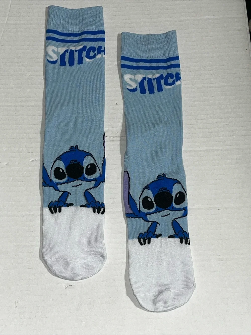Disney Light Blue and White Stitch Crew Socks